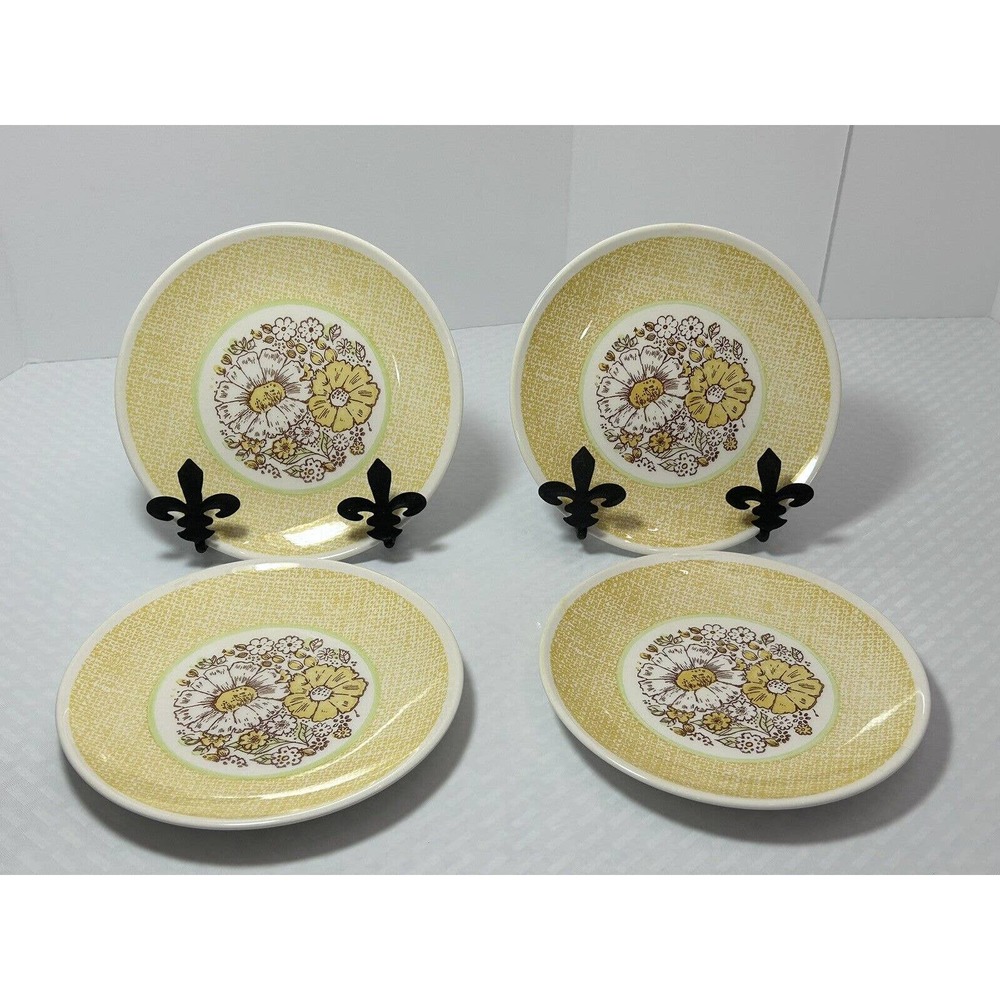 Set of 4 Taylor Smith TAYLOR IRONSTONE Yellow‎ Floral Plates 7" Made in USA